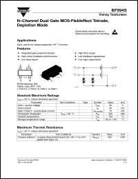 datasheet for BF994S by Vishay Telefunken