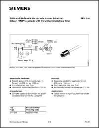 datasheet for SFH216 by Infineon (formely Siemens)