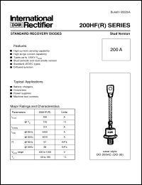 datasheet for 200HFR120PBV by International Rectifier