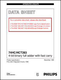 datasheet for 74HCT283DB by Philips Semiconductors