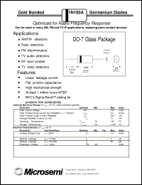 datasheet for 1N100A by Microsemi Corporation