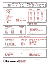datasheet for 1N1183A by Microsemi Corporation