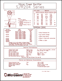 datasheet for 1N1199A by Microsemi Corporation