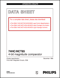 datasheet for 74HC85D by Philips Semiconductors