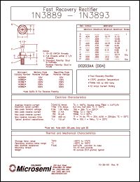 datasheet for 1N3889R by Microsemi Corporation