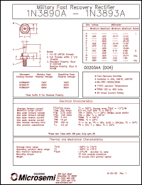 datasheet for 1N3893AR by Microsemi Corporation