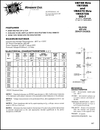 datasheet for 1N747A by Microsemi Corporation