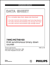 datasheet for 74HC40103U by Philips Semiconductors
