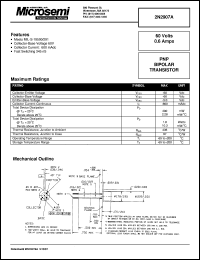 datasheet for 2N2907A by Microsemi Corporation