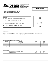 datasheet for MRF1001A by Microsemi Corporation