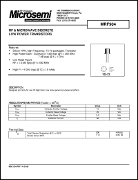 datasheet for MRF904 by Microsemi Corporation