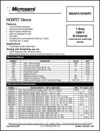 datasheet for MSAFA1N100P3 by Microsemi Corporation