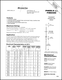 datasheet for P4KE100A by Microsemi Corporation