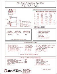 datasheet for SBR3060 by Microsemi Corporation