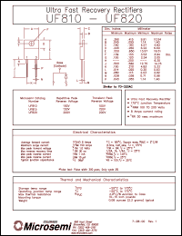 datasheet for UF820 by Microsemi Corporation