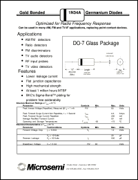 datasheet for 1N34A by Microsemi Corporation