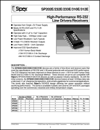 datasheet for SP202ECN by Sipex Corporation