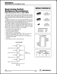 datasheet for MC74HC4016N by Motorola