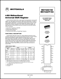 datasheet for MC74AC194N by Motorola