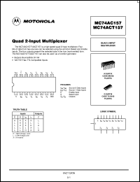 datasheet for MC74AC157N by Motorola