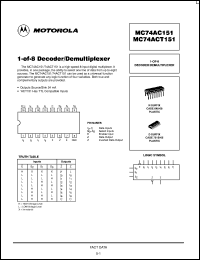 datasheet for MC74ACT151D by Motorola
