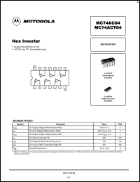 datasheet for MC74AC04N by Motorola