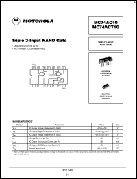 datasheet for MC74AC10N by Motorola