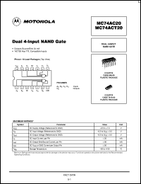 datasheet for MC74AC20N by Motorola