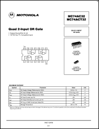 datasheet for MC74AC32D by Motorola