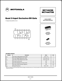 datasheet for MC74AC86N by Motorola
