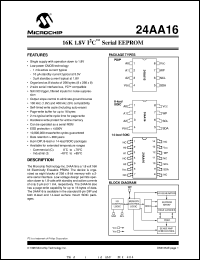 datasheet for 24AA16-I/P by Microchip Technology, Inc.
