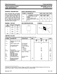 datasheet for BTA208M-600B by Philips Semiconductors