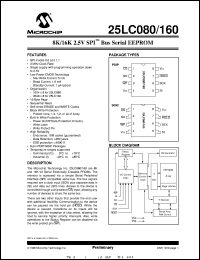 datasheet for 25LC080-I/SN by Microchip Technology, Inc.