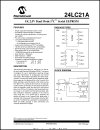 datasheet for 24LC21A-I/P by Microchip Technology, Inc.