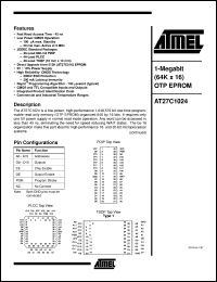 datasheet for AT27C1024-90VI by ATMEL Corporation