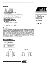 datasheet for AT24C164-10PC by ATMEL Corporation