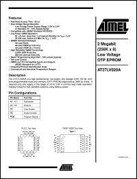 datasheet for AT27LV020A-15VC by ATMEL Corporation