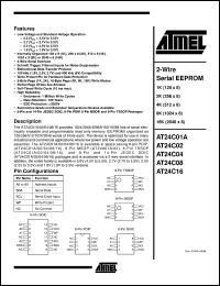 datasheet for AT24C01A-10PC by ATMEL Corporation