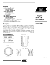 datasheet for AT27C040-70JC by ATMEL Corporation