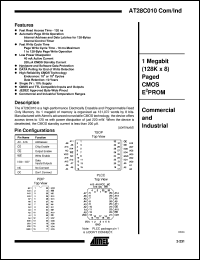 datasheet for AT28C010-12JC by ATMEL Corporation