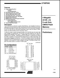 datasheet for AT49F040-90JC by ATMEL Corporation