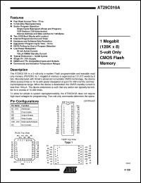 datasheet for AT29C010A-70JC by ATMEL Corporation