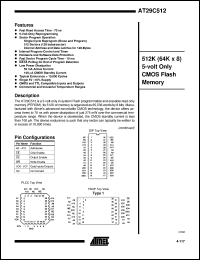 datasheet for AT29C512-70JC by ATMEL Corporation