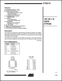 datasheet for AT28C16-15PC by ATMEL Corporation