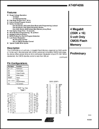 datasheet for AT49F4096-90RI by ATMEL Corporation