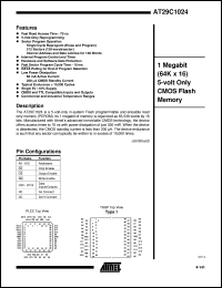 datasheet for AT29C1024-70JC by ATMEL Corporation