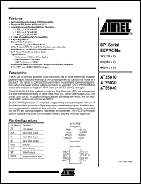 datasheet for AT25040-10SC by ATMEL Corporation