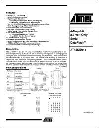 datasheet for AT45DB041-CC by ATMEL Corporation