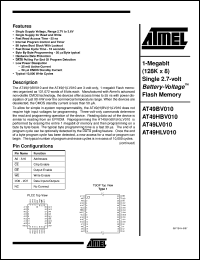 datasheet for AT49HBV010-70JC by ATMEL Corporation