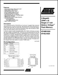 datasheet for AT49LV020-70JC by ATMEL Corporation